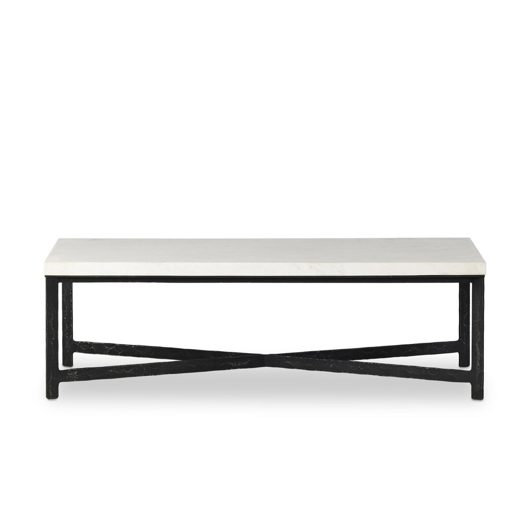 Forged Iron Coffee Table - White Marble - Hammered Black Iron