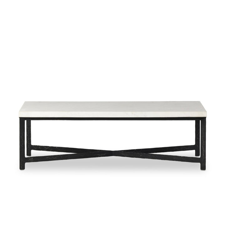 Forged Iron Coffee Table - White Marble - Hammered Black Iron