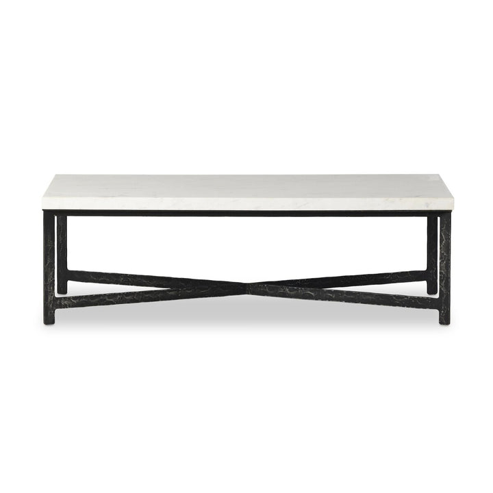 Forged Iron Coffee Table - White Marble - Hammered Black Iron