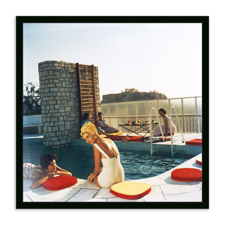 Penthouse Pool By Slim Aarons - 24"X24" - Black Maple