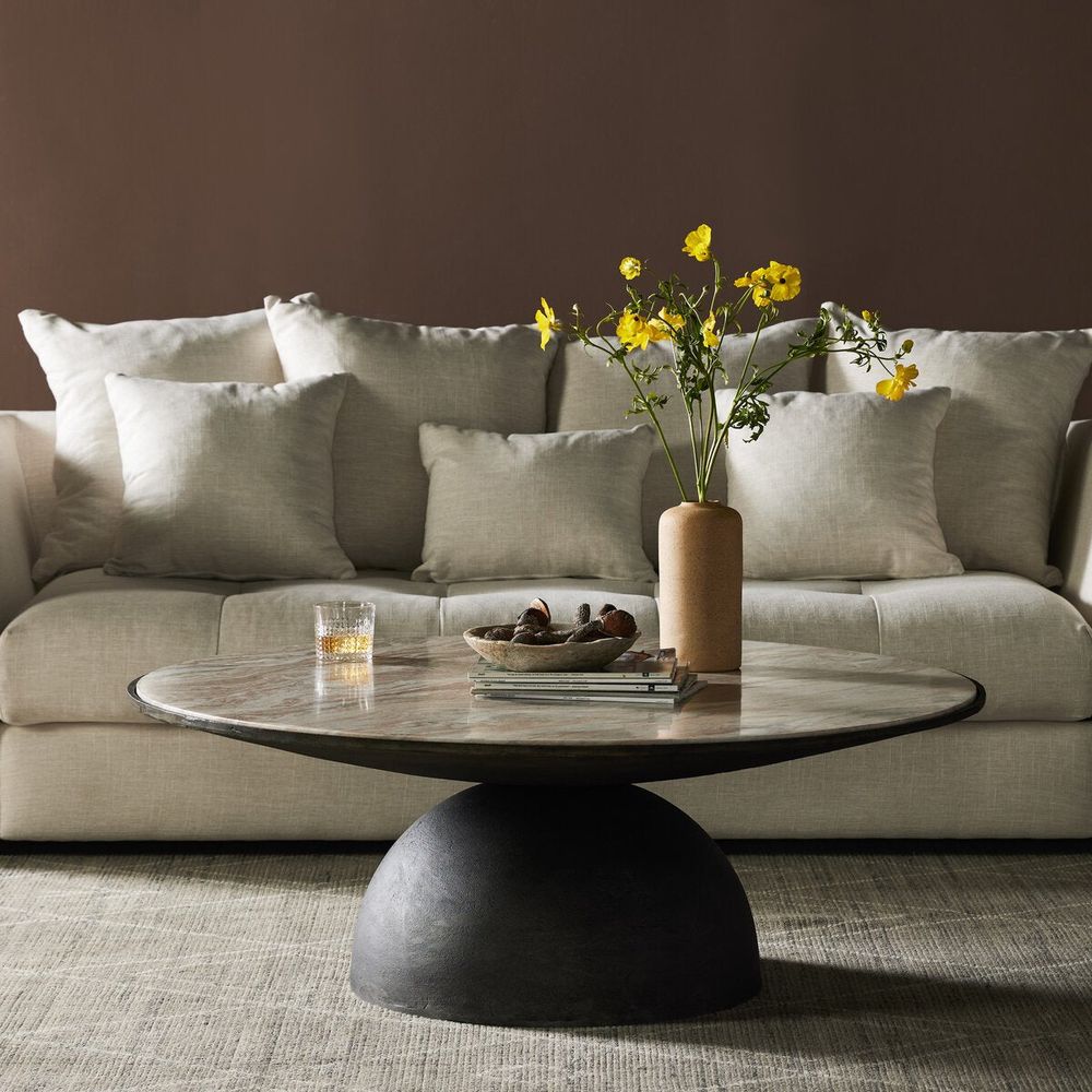 Coffee Tables Solas Large Coffee Table - 47" Hammered Grey + Creamy Taupe Marble