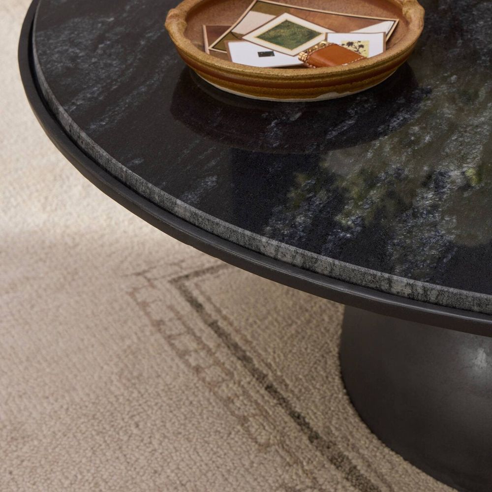 Solas Coffee Table Hammered Grey + Polished Black Marble