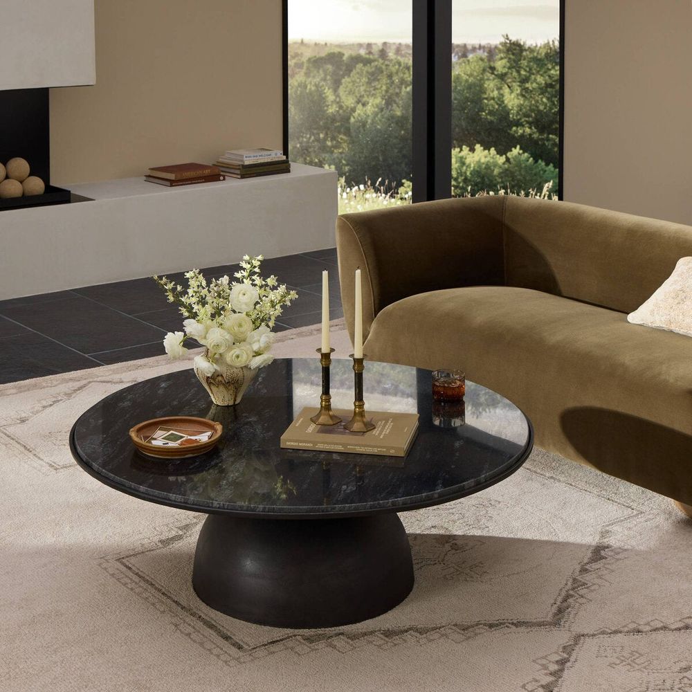 Coffee Tables Corbett Coffee Table: Polished Black Marble - Hammered Grey