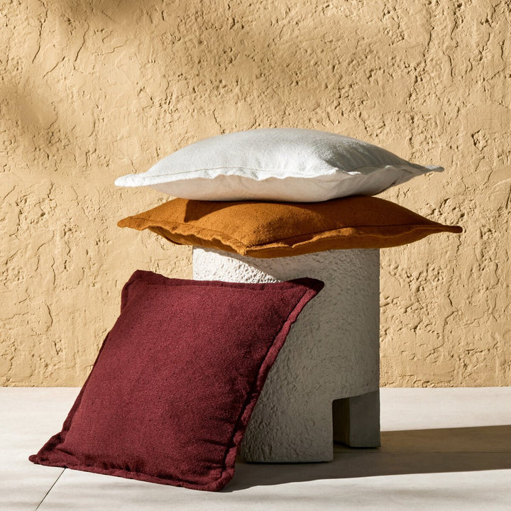 Sierra Outdoor Pillow - Dark Ruby Faux Linen - Cover + Insert