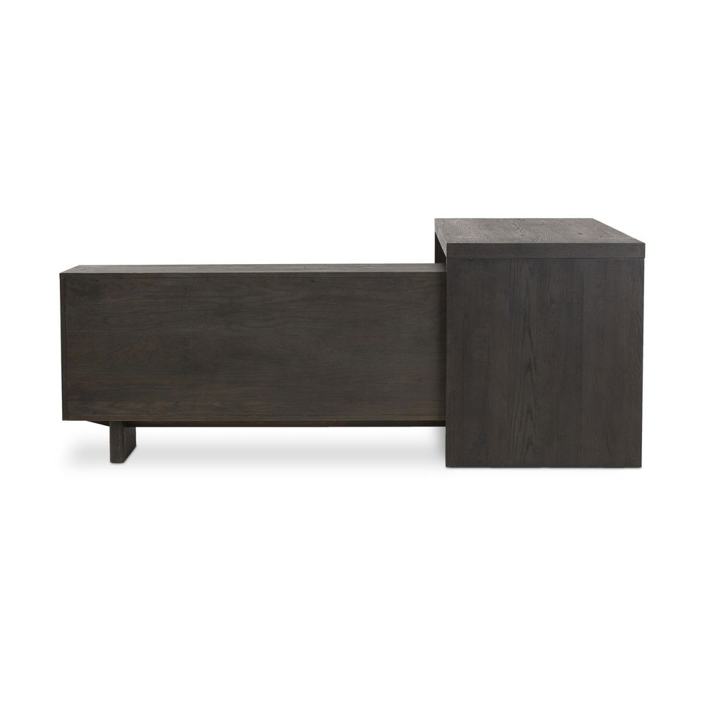 Simon L-Shaped Desk - Worn Black Oak Veneer