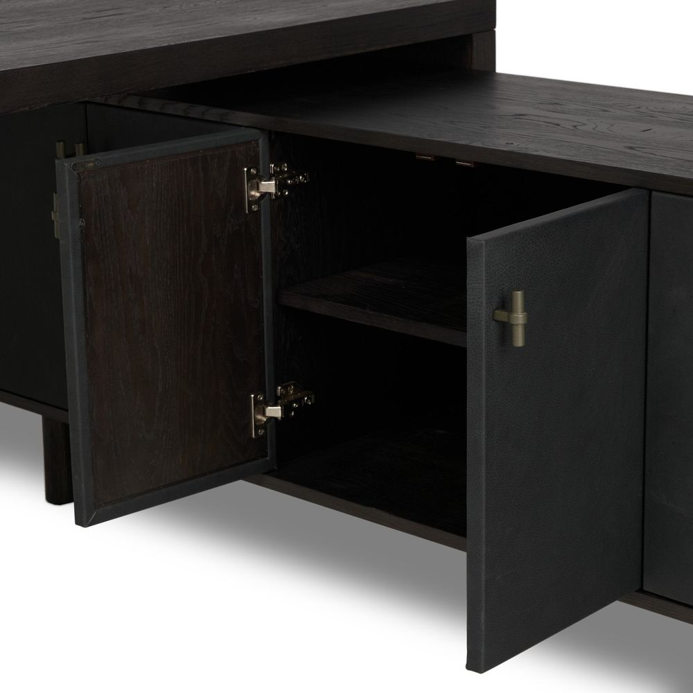 Simon L-Shaped Desk - Worn Black Oak Veneer