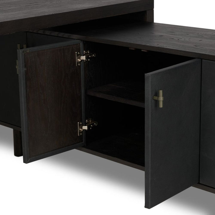 Simon L-Shaped Desk - Worn Black Oak Veneer