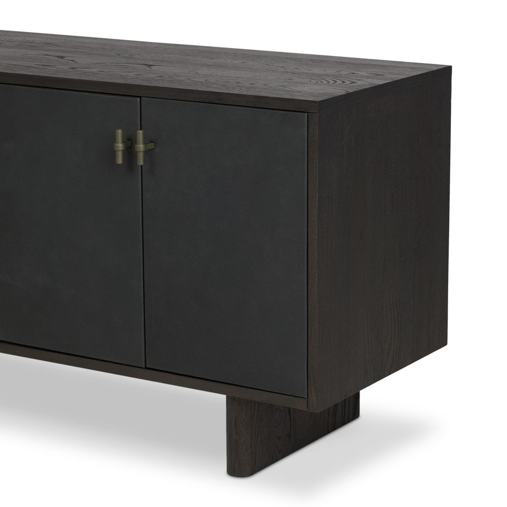 Simon L-Shaped Desk - Worn Black Oak Veneer
