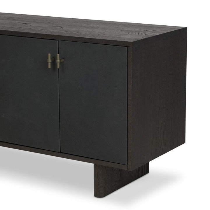Simon L-Shaped Desk - Worn Black Oak Veneer