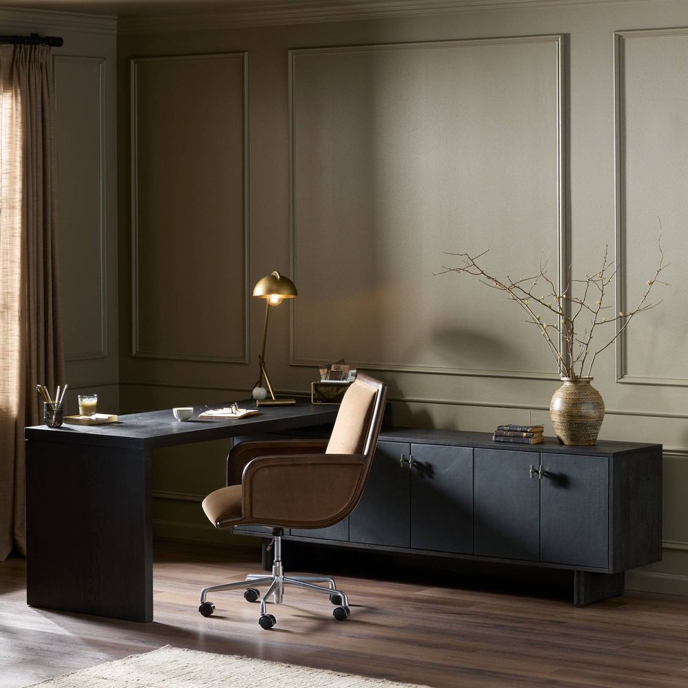 Desks Simon L-Shaped Desk - Worn Black Oak Veneer