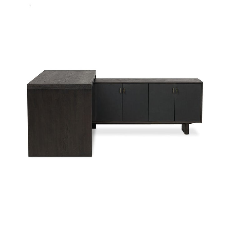 Desks Simon L-Shaped Desk - Worn Black Oak Veneer