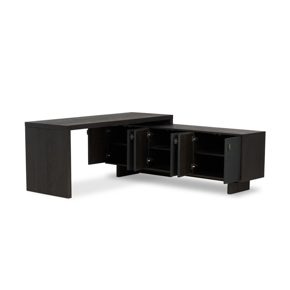 Desks Simon L-Shaped Desk - Worn Black Oak Veneer