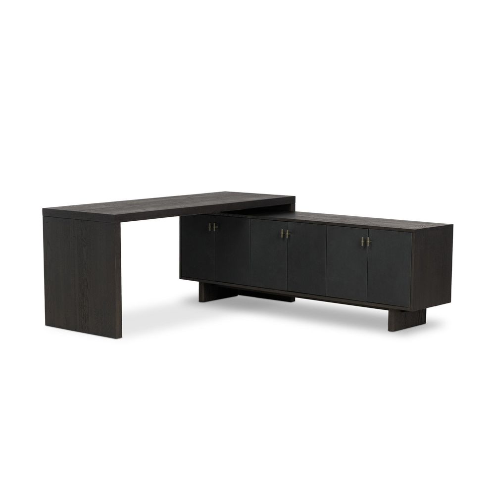 Desks Simon L-Shaped Desk - Worn Black Oak Veneer