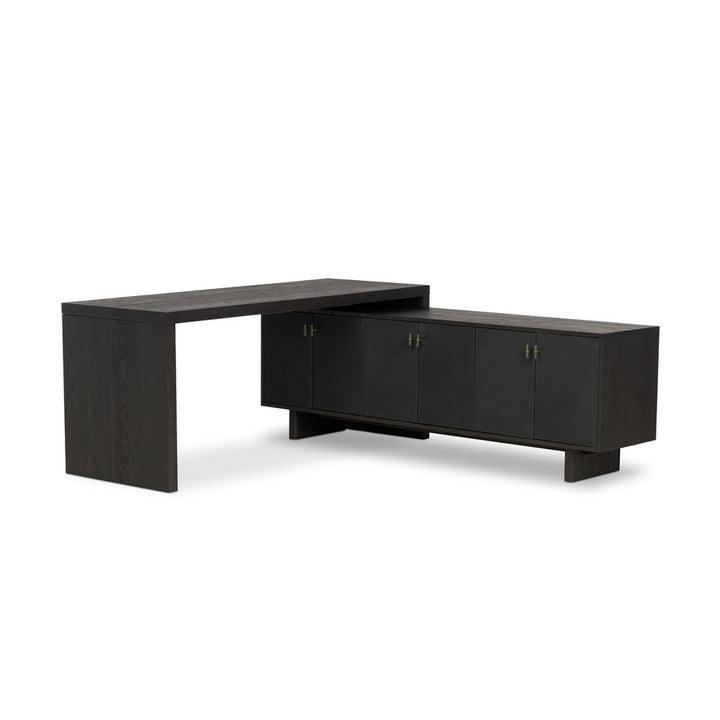 Desks Simon L-Shaped Desk - Worn Black Oak Veneer