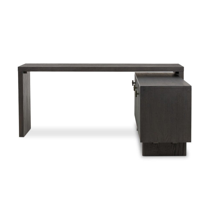 Simon L-Shaped Desk - Worn Black Oak Veneer