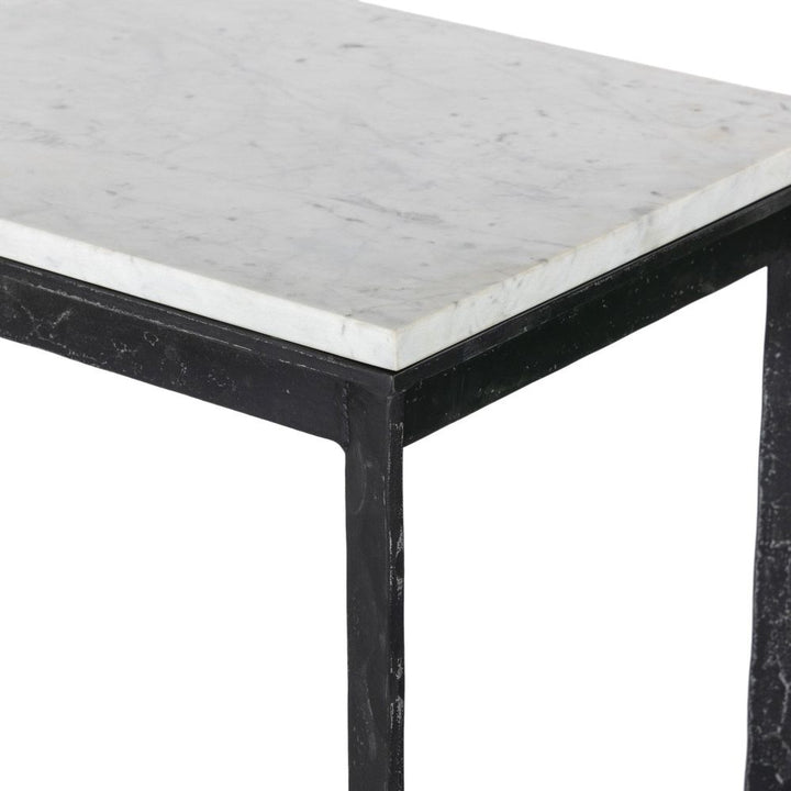 Hammered Iron Console Table - White Marble
