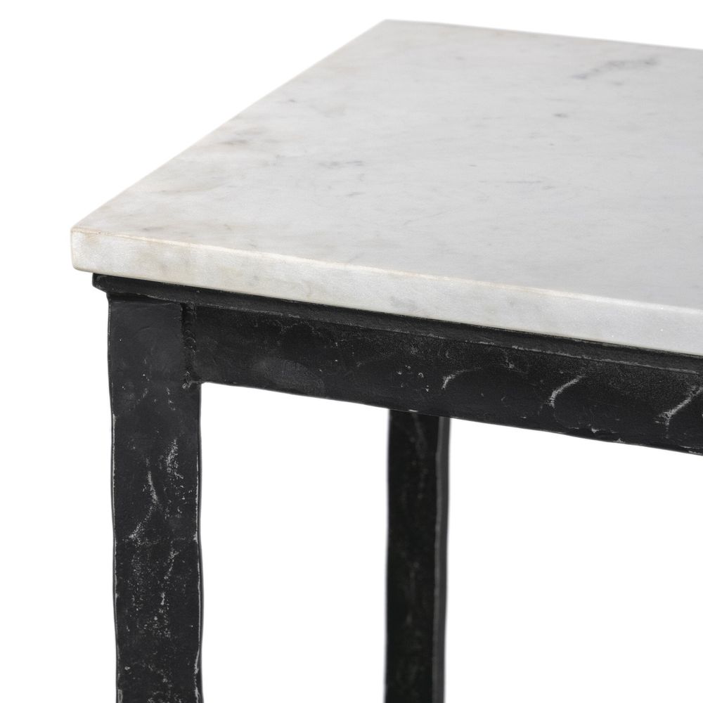 Hammered Iron Console Table - White Marble