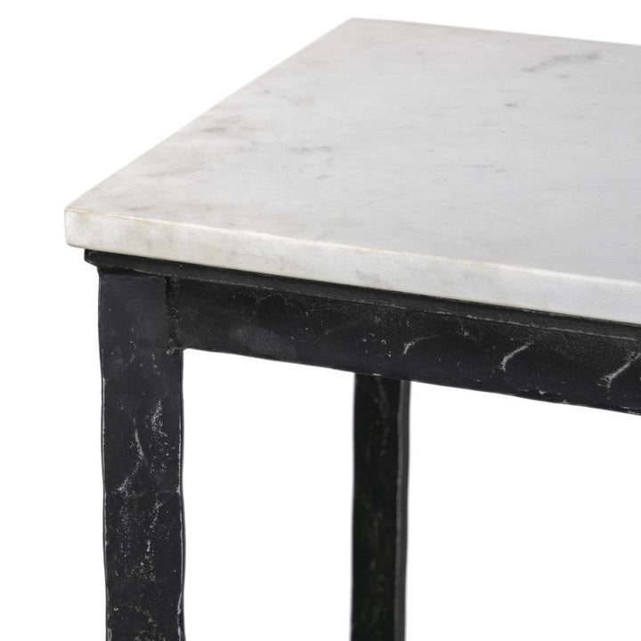 Hammered Iron Console Table - White Marble