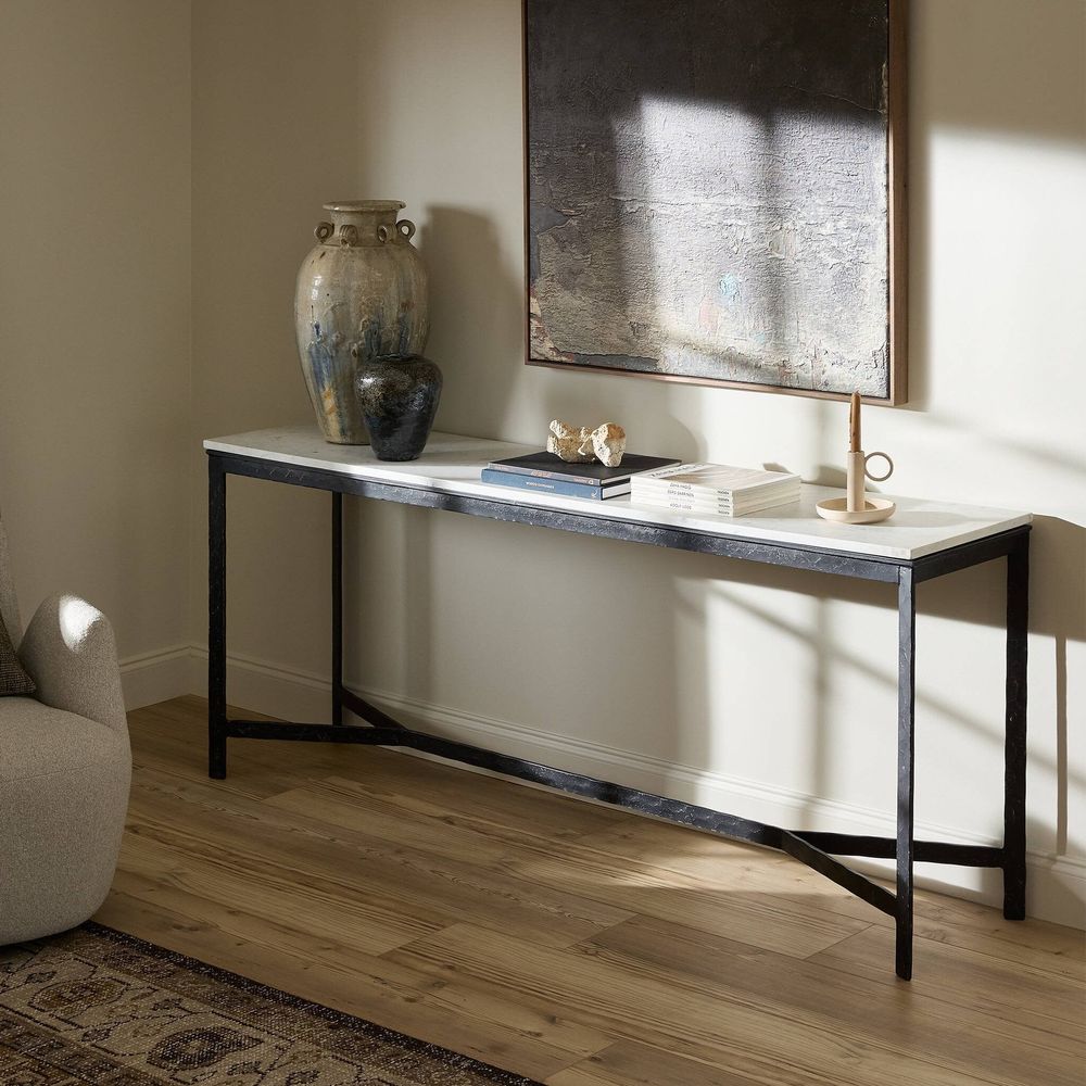 Console Tables Hammered Iron Console Table - White Marble