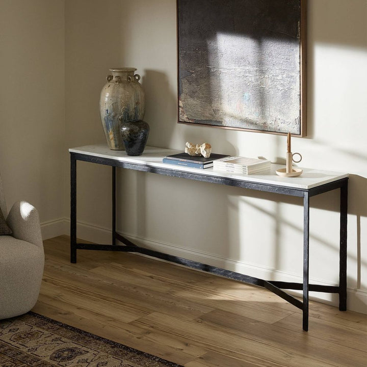 Console Tables Hammered Iron Console Table - White Marble