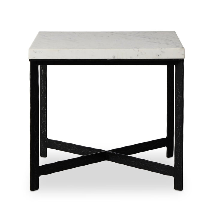 Forged Iron End Table - White Marble