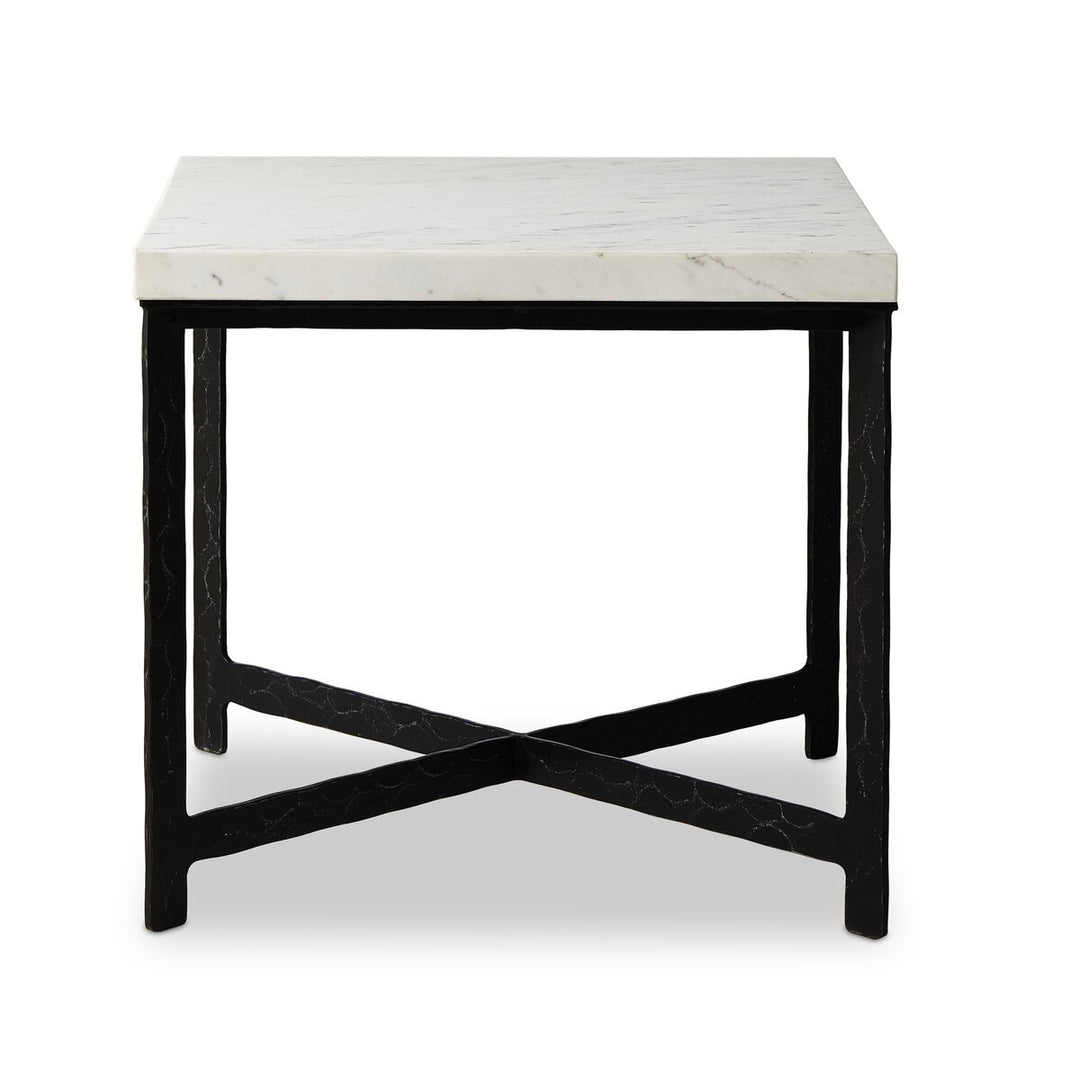 Forged Iron End Table - White Marble