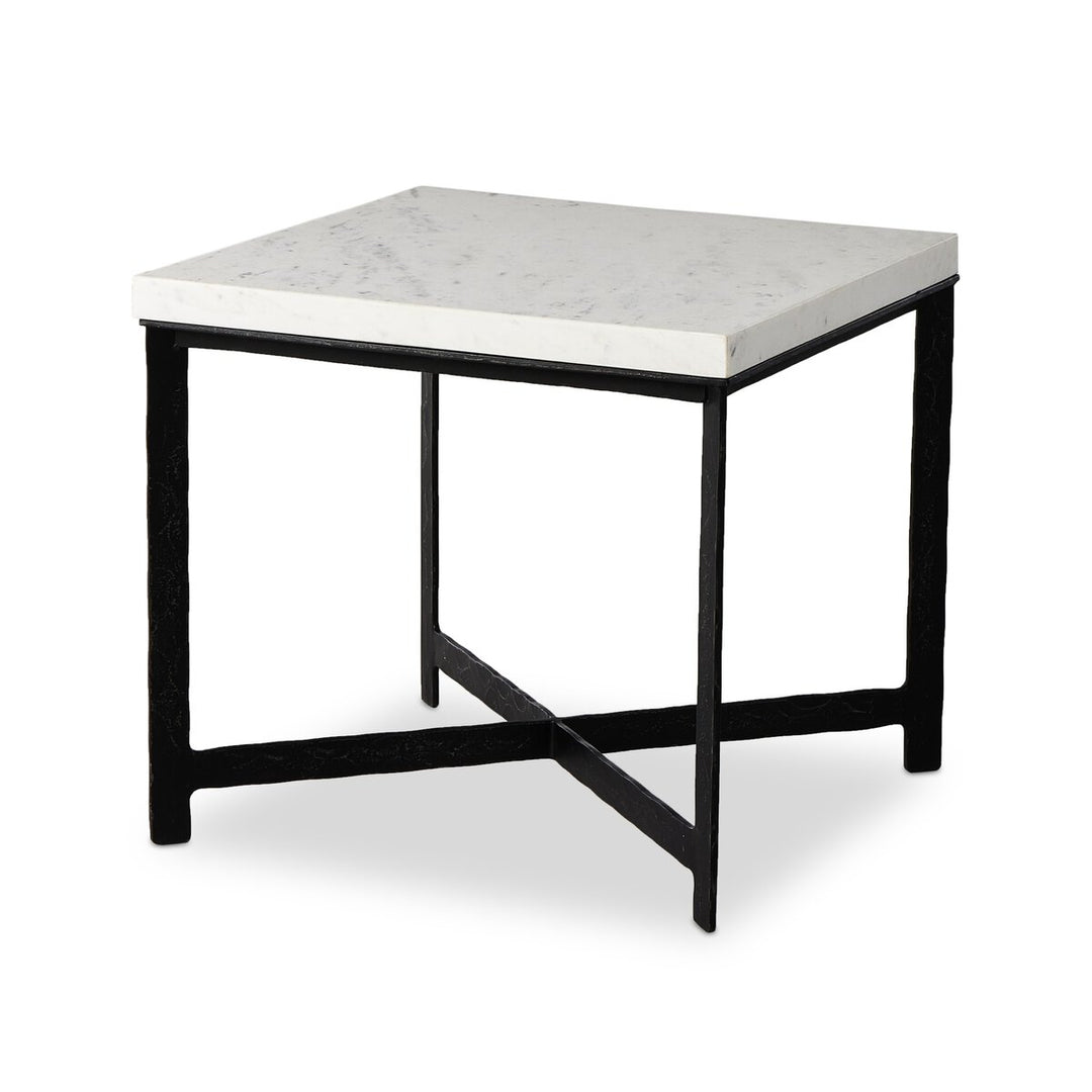 Forged Iron End Table - White Marble