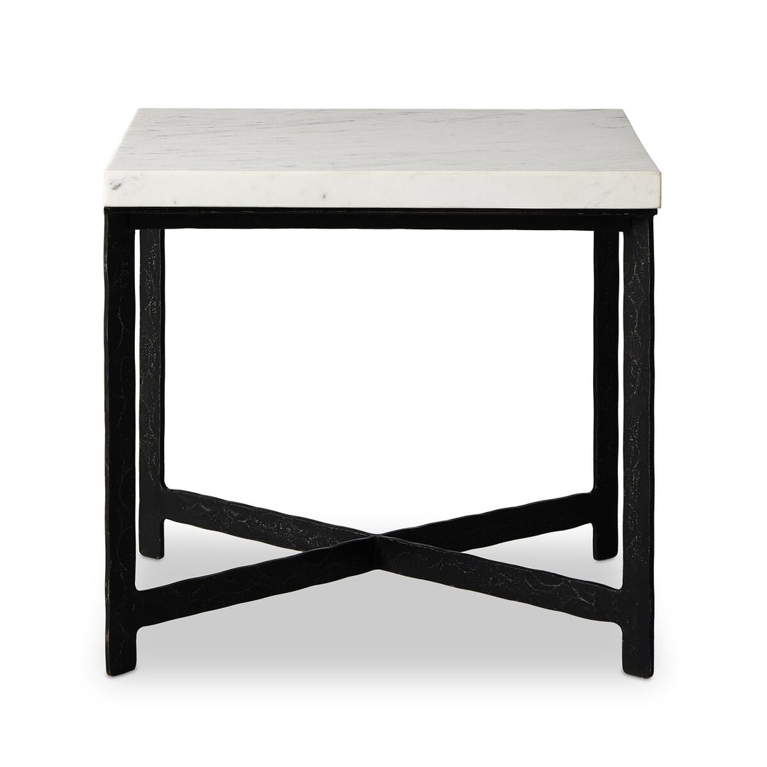 Forged Iron End Table - White Marble