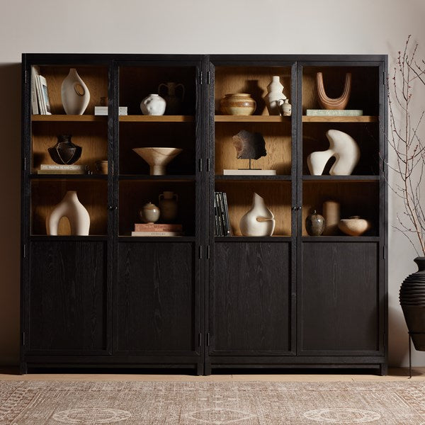 Millie Panel and Glass Door Double Cabinet-Four Hands-FH-237536-001-Bookcases & CabinetsDrifted Matte Black-2-France and Son