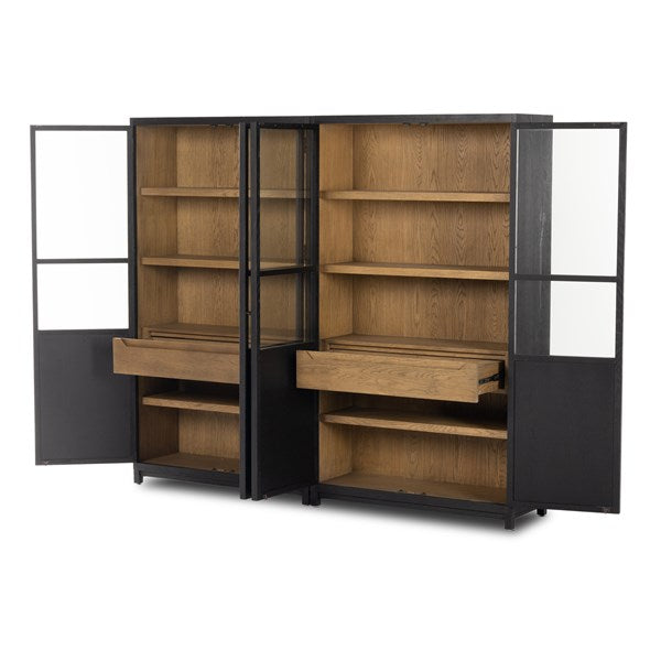 Millie Panel and Glass Door Double Cabinet-Four Hands-FH-237536-001-Bookcases & CabinetsDrifted Matte Black-5-France and Son