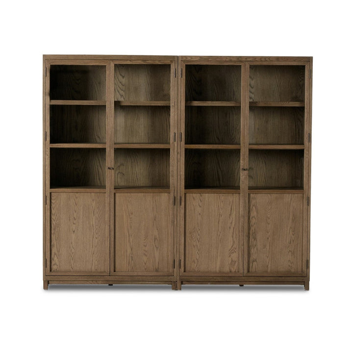 Emerson Panel and Glass Door Double Cabinet - Drifted Oak Solid