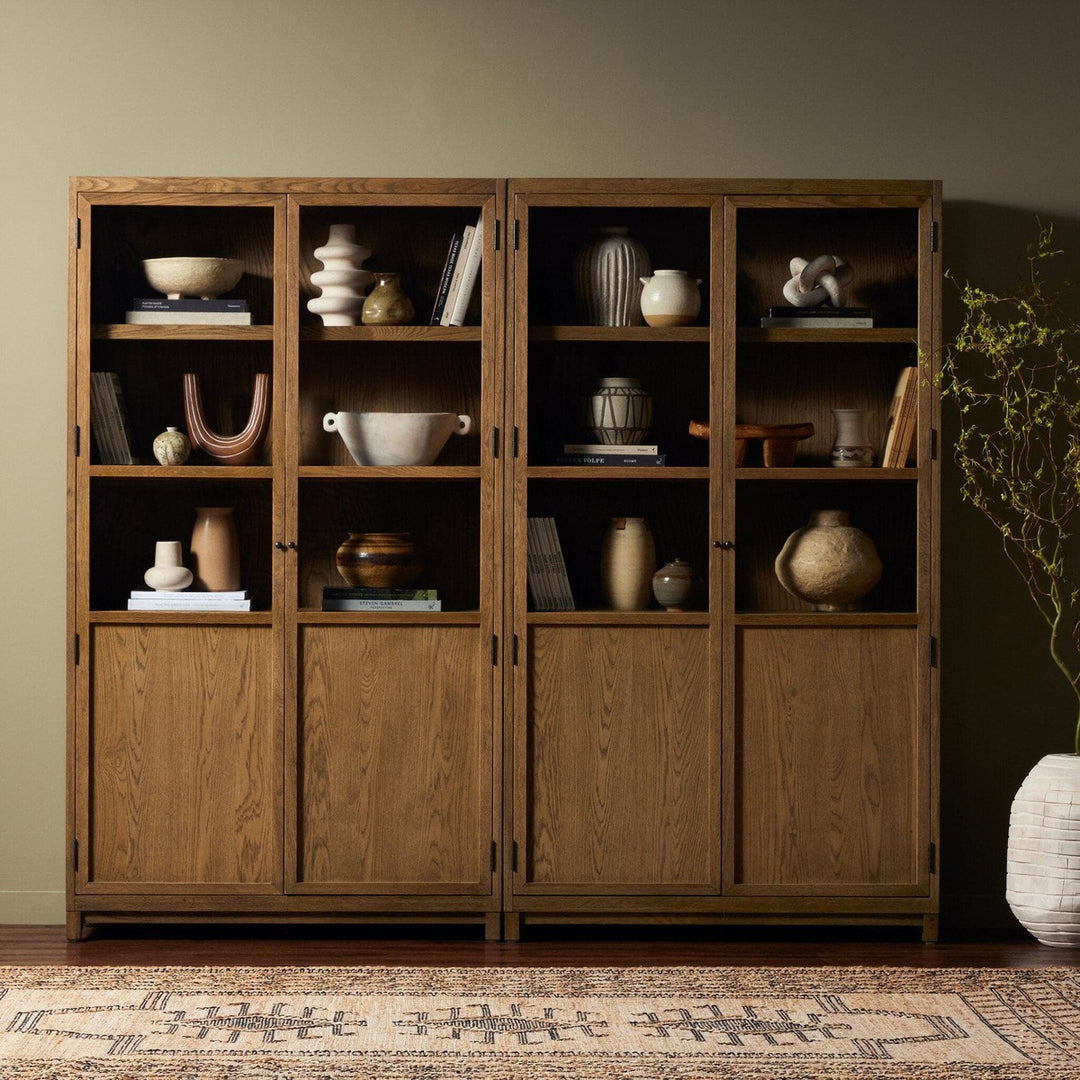 Emerson Panel and Glass Door Double Cabinet - Drifted Oak Solid