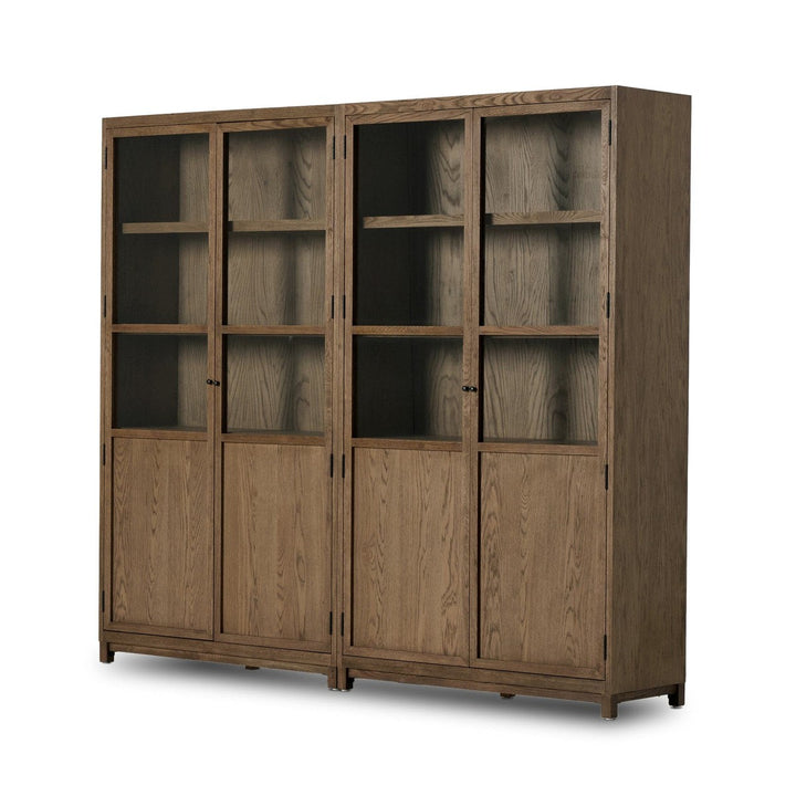 Emerson Panel and Glass Door Double Cabinet - Drifted Oak Solid