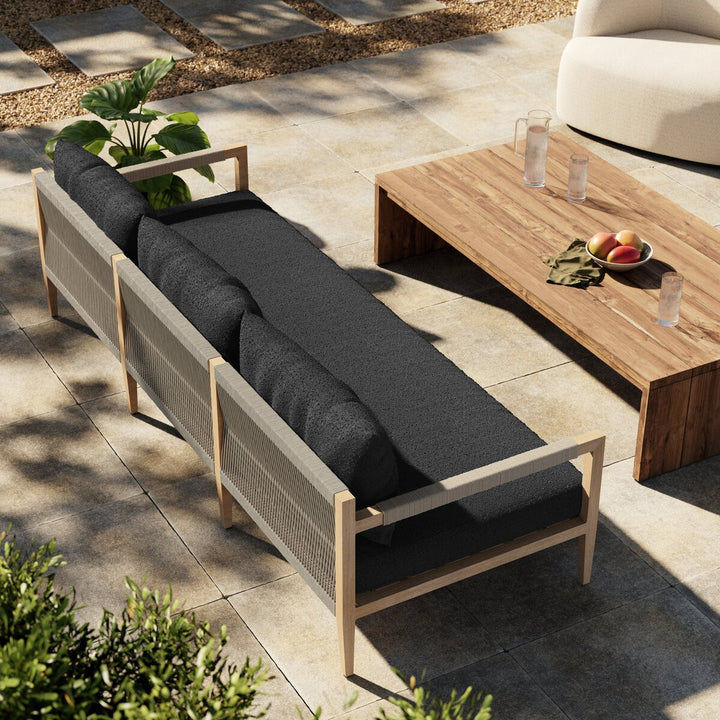 Pinewood Outdoor Sofa, Washed Brown - 93" - Fiqa Boucle Slate