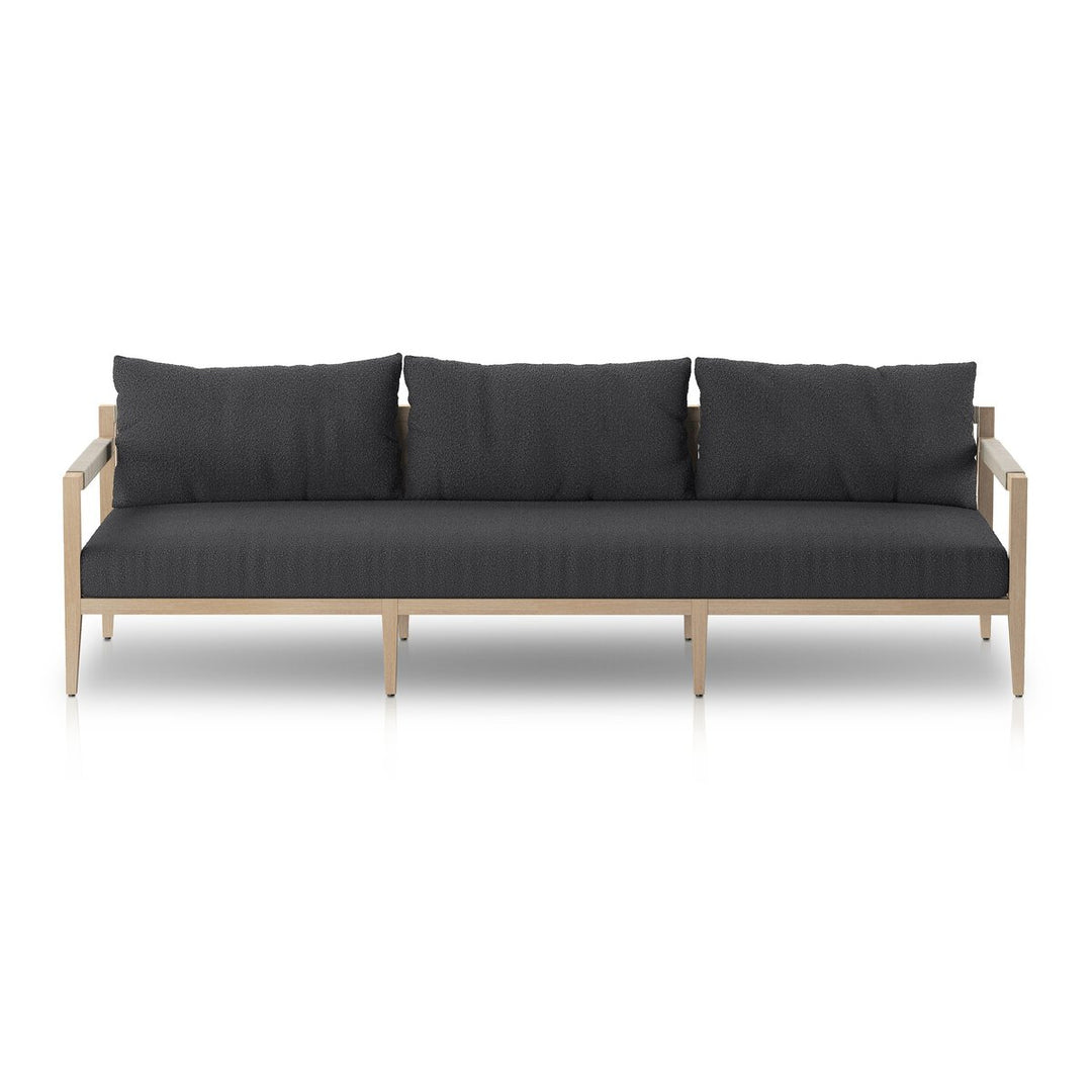 Pinewood Outdoor Sofa, Washed Brown - 93" - Fiqa Boucle Slate