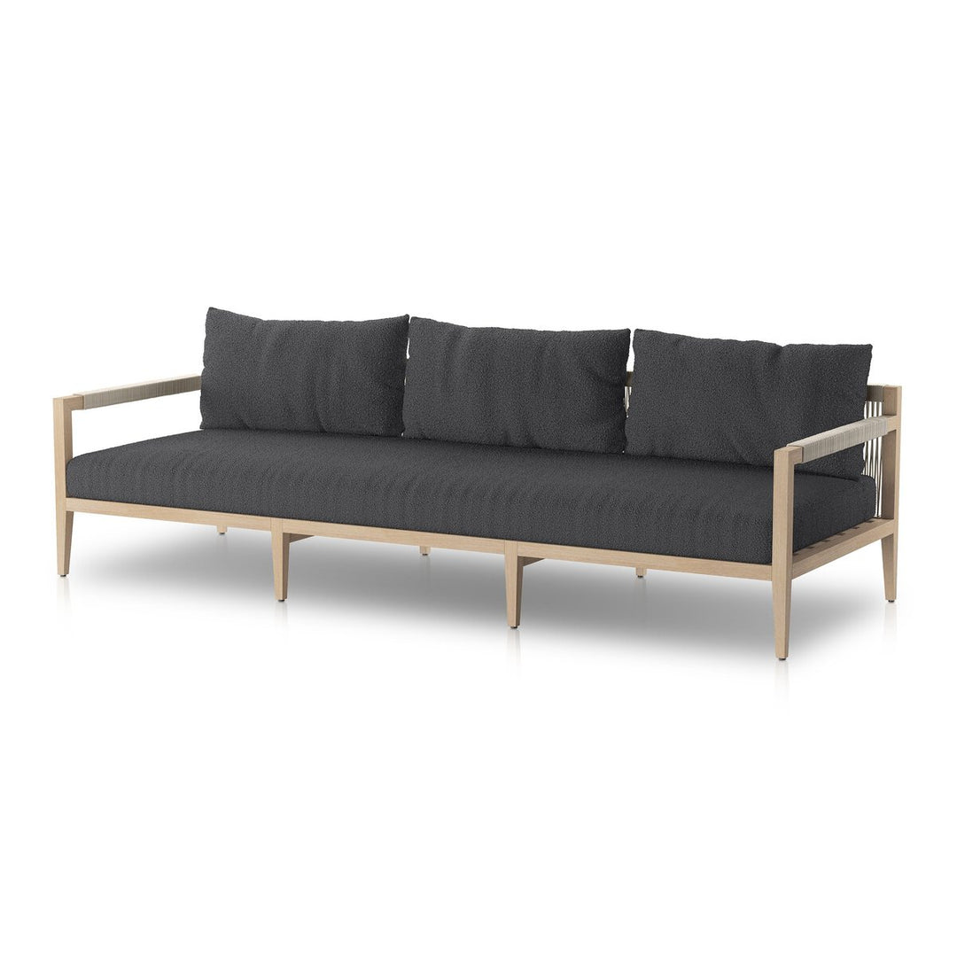 Pinewood Outdoor Sofa, Washed Brown - 93" - Fiqa Boucle Slate