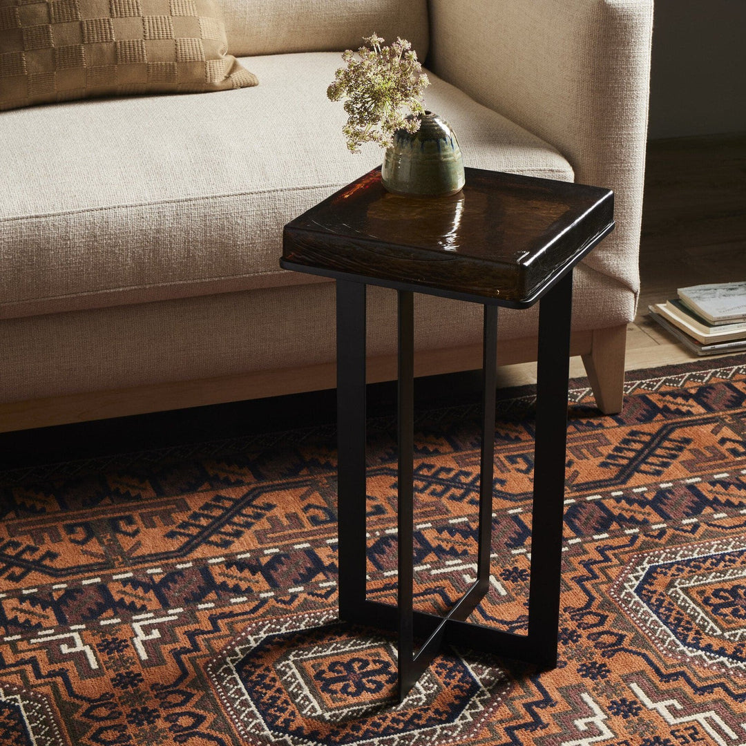 Harper End Table - Amber Cast Glass