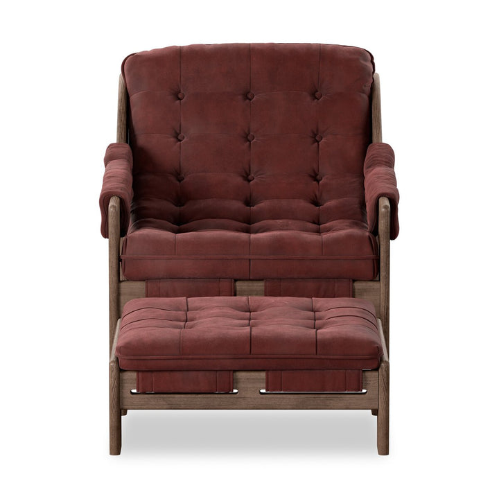 Halston Chair With Ottoman - Nubuck Burgundy