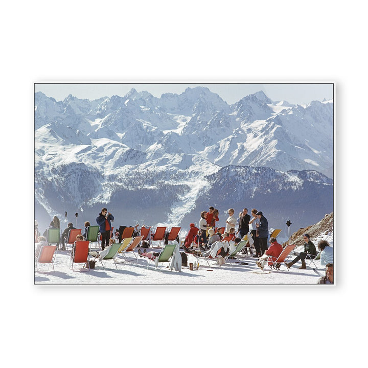 Lounging In Verbier By Slim Aarons - 48"X32" - White Maple