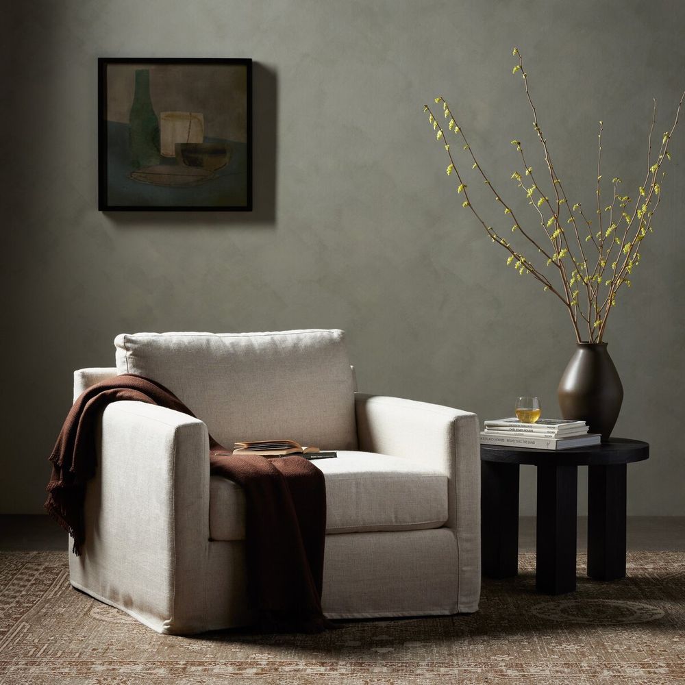 Lounge Chairs Mabel Slipcover Swivel Chair - Evere Cream