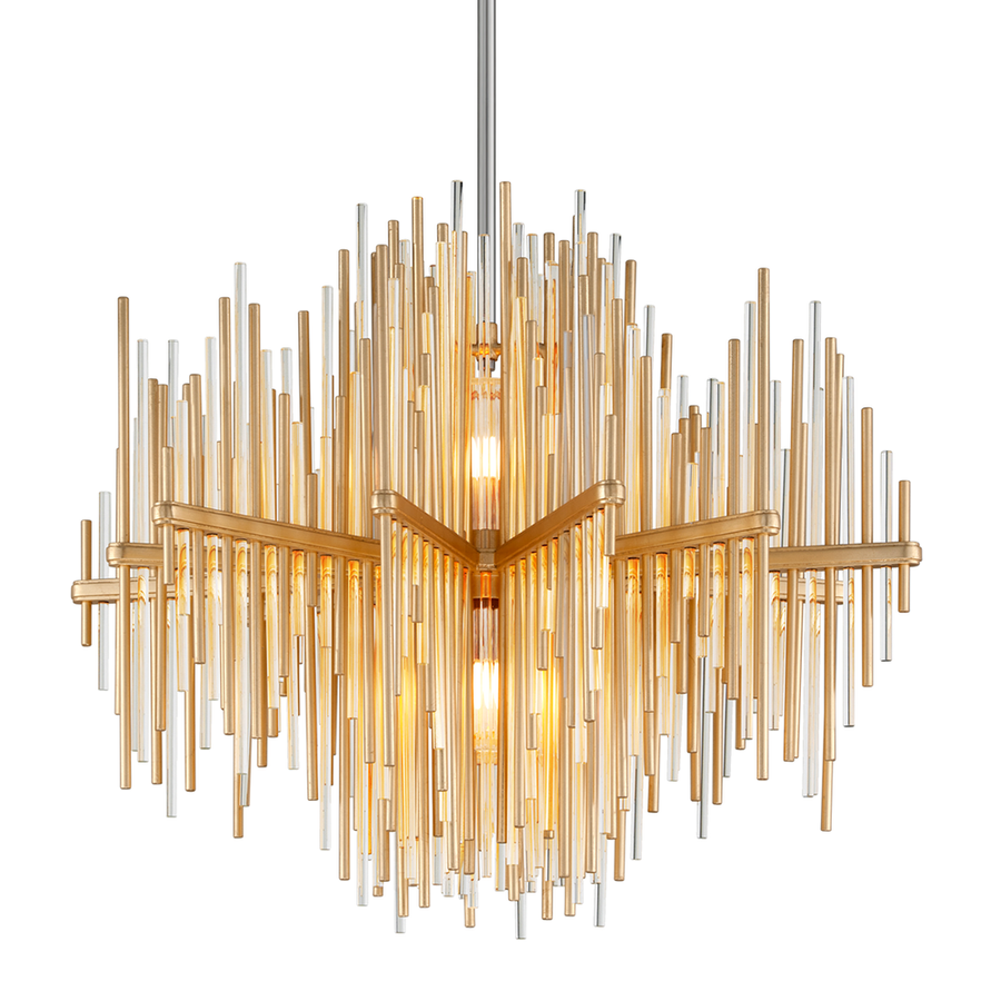 Chandeliers Theory Chandelier - Gold Leaf W Polished Stainless 2 Lights 30in