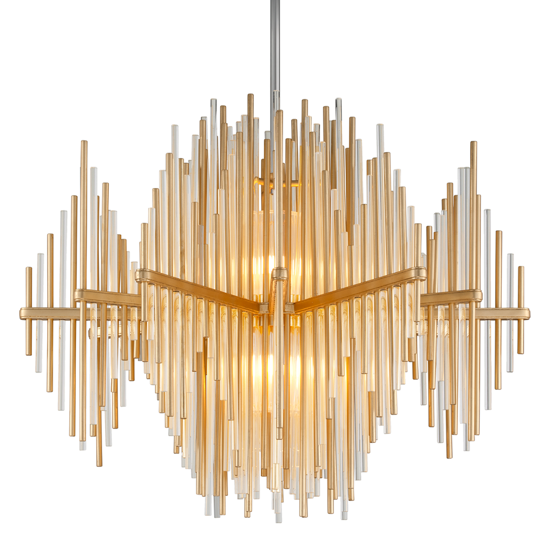 Theory Chandelier - Gold Leaf W Polished Stainless 2 Lights 40in