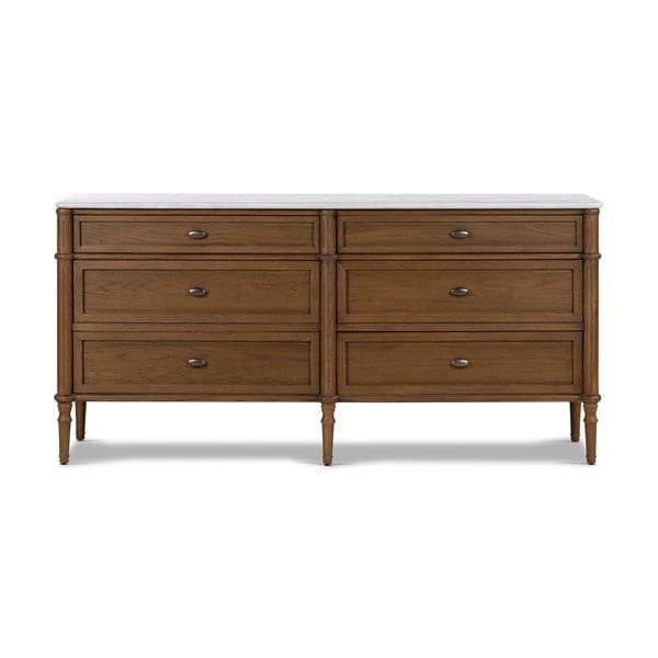 Toulouse Marble 6 Drawer Dresser-Four Hands-FH-238116-001-DressersToasted Oak w/ Polished White Marble-3-France and Son