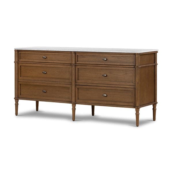 Toulouse Marble 6 Drawer Dresser-Four Hands-FH-238116-001-DressersToasted Oak w/ Polished White Marble-1-France and Son