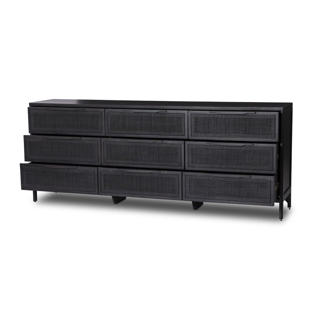 Adelaide 9 Drawer Dresser - Black Wash W/ Black Cane