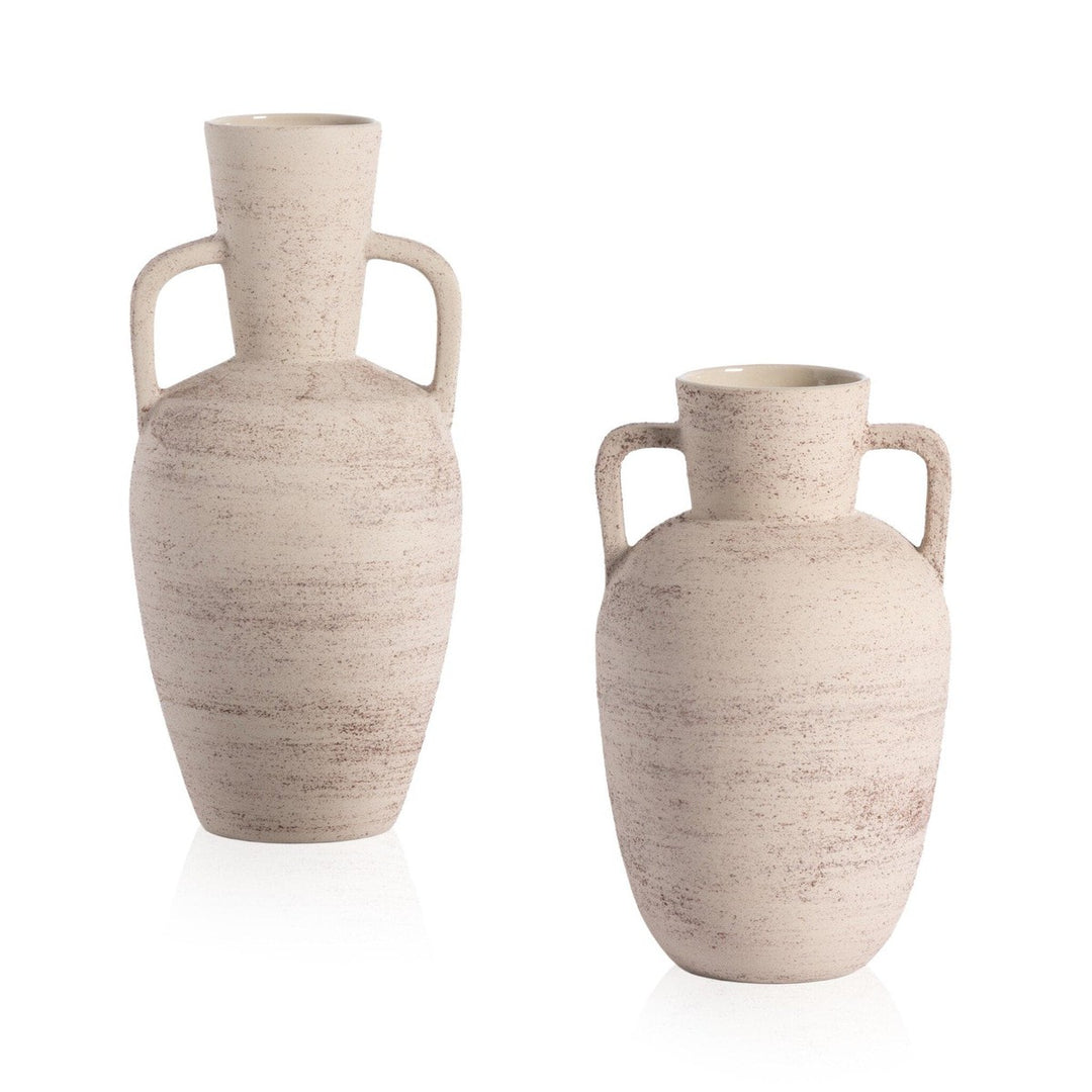 Soleil Vases, Set Of 2 - Distressed Cream