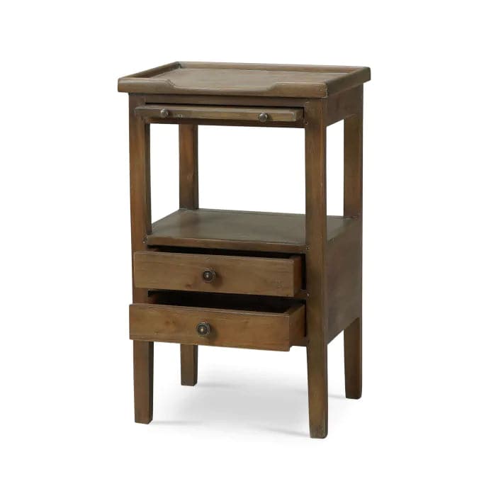 Eton 2 Drawer Side Table w/ Pull Out Shelf-Bramble-BRAM-23873STW-Side TablesStraw Wash-2-France and Son