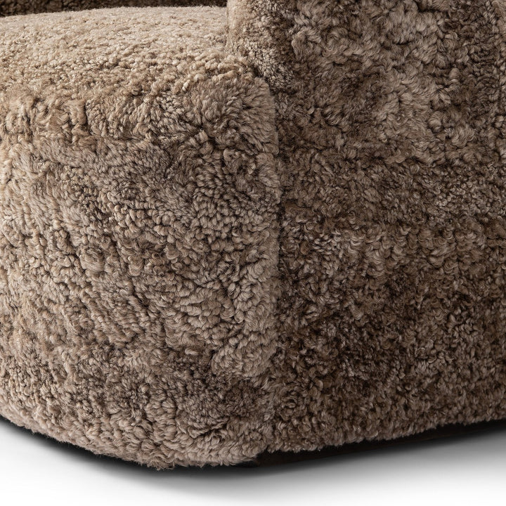 Jaxon Swivel Chair - Taupe Shearling - Taupe, Brown