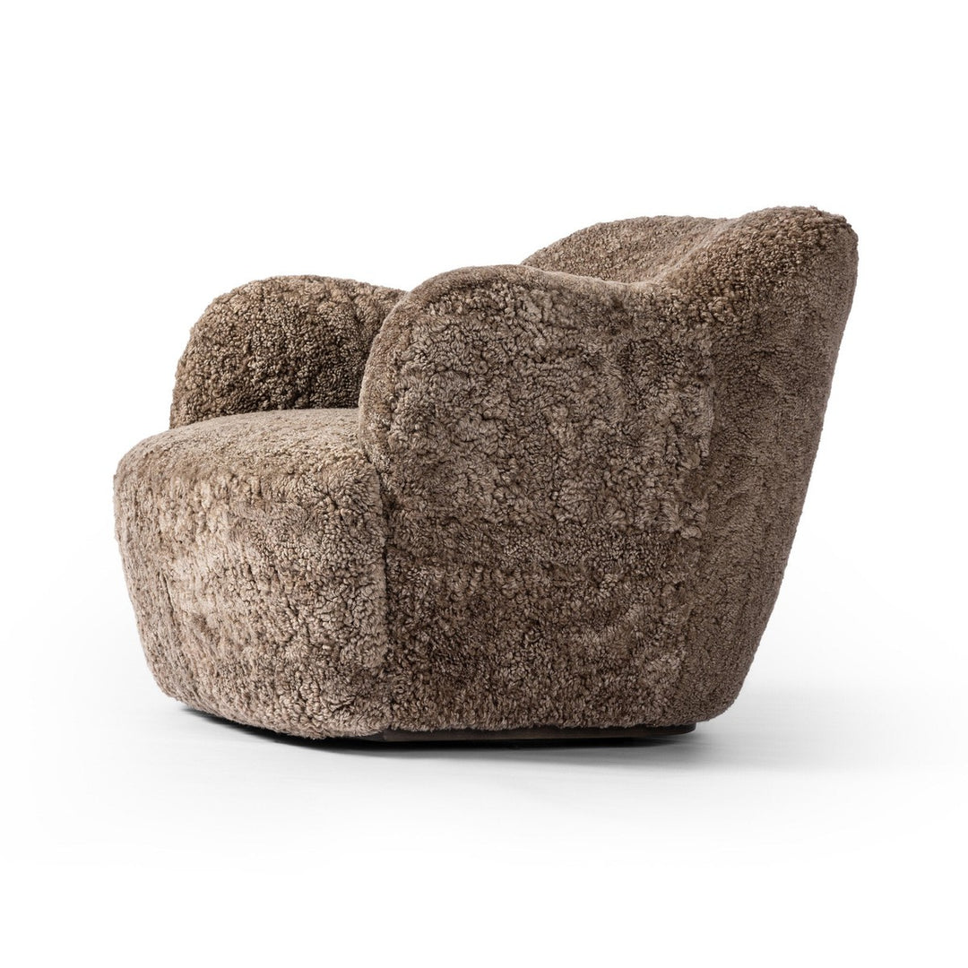 Jaxon Swivel Chair - Taupe Shearling - Taupe, Brown