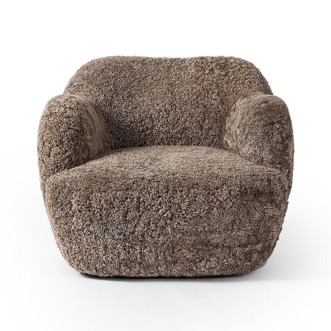 Jaxon Swivel Chair - Taupe Shearling - Taupe, Brown